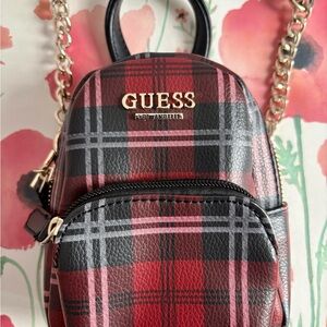 GUESS Plaid Backpack in Red and Black